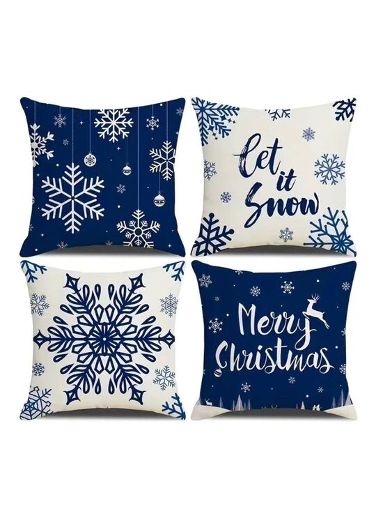 Other - 4pc Linen Blend Blue Snowflake Christmas Throw Pillow Covers